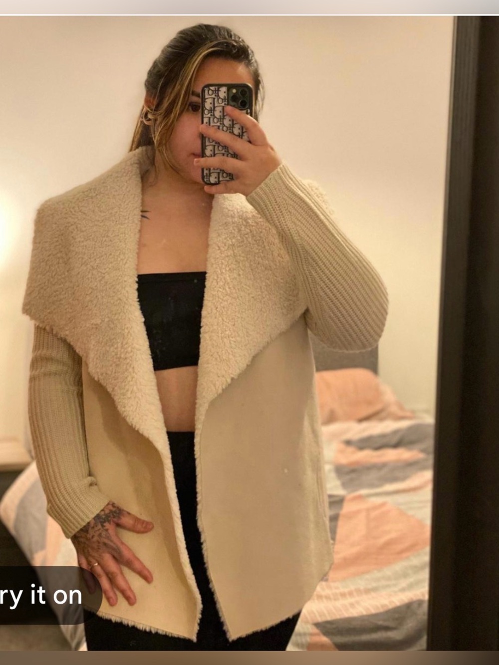 TWELFTH LOVE size small
 Cozy Faux-Shearling Teddy Coatigan in Beige